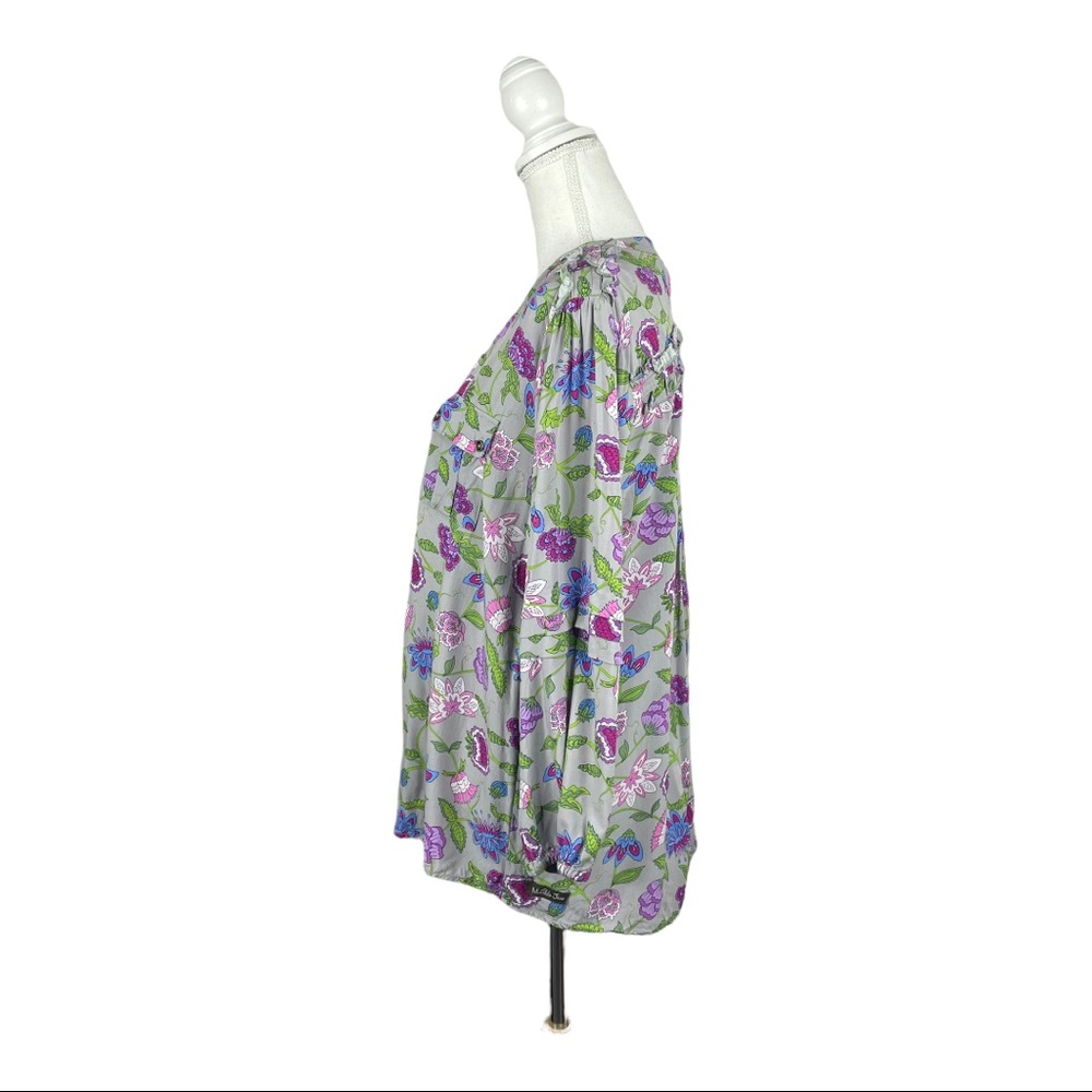 Matilda Jane Thinking Out Loud Top Grey Purple Blue Grey Floral Print Henley - Picture 5 of 11